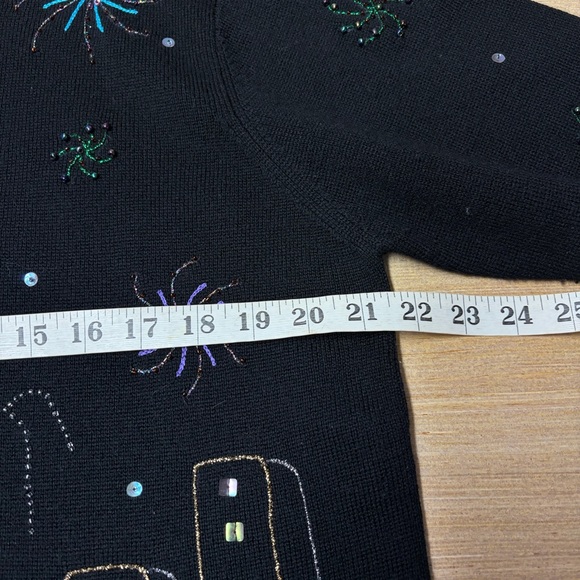 Vintage 90s Robert Scott Sweater Cardigan Wool Black Womens Large Bling Sequin - Picture 8 of 15